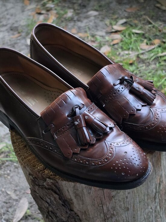 Vtg Johnston & Murphy Optima Burgundy Leather Kiltie Tassel Wingtip Loafers 9.5D